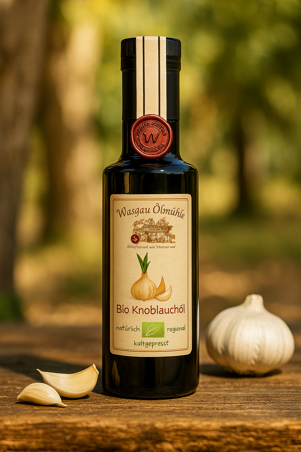 Das neue Bio Knoblauchöl der Wasgau Ölmühle