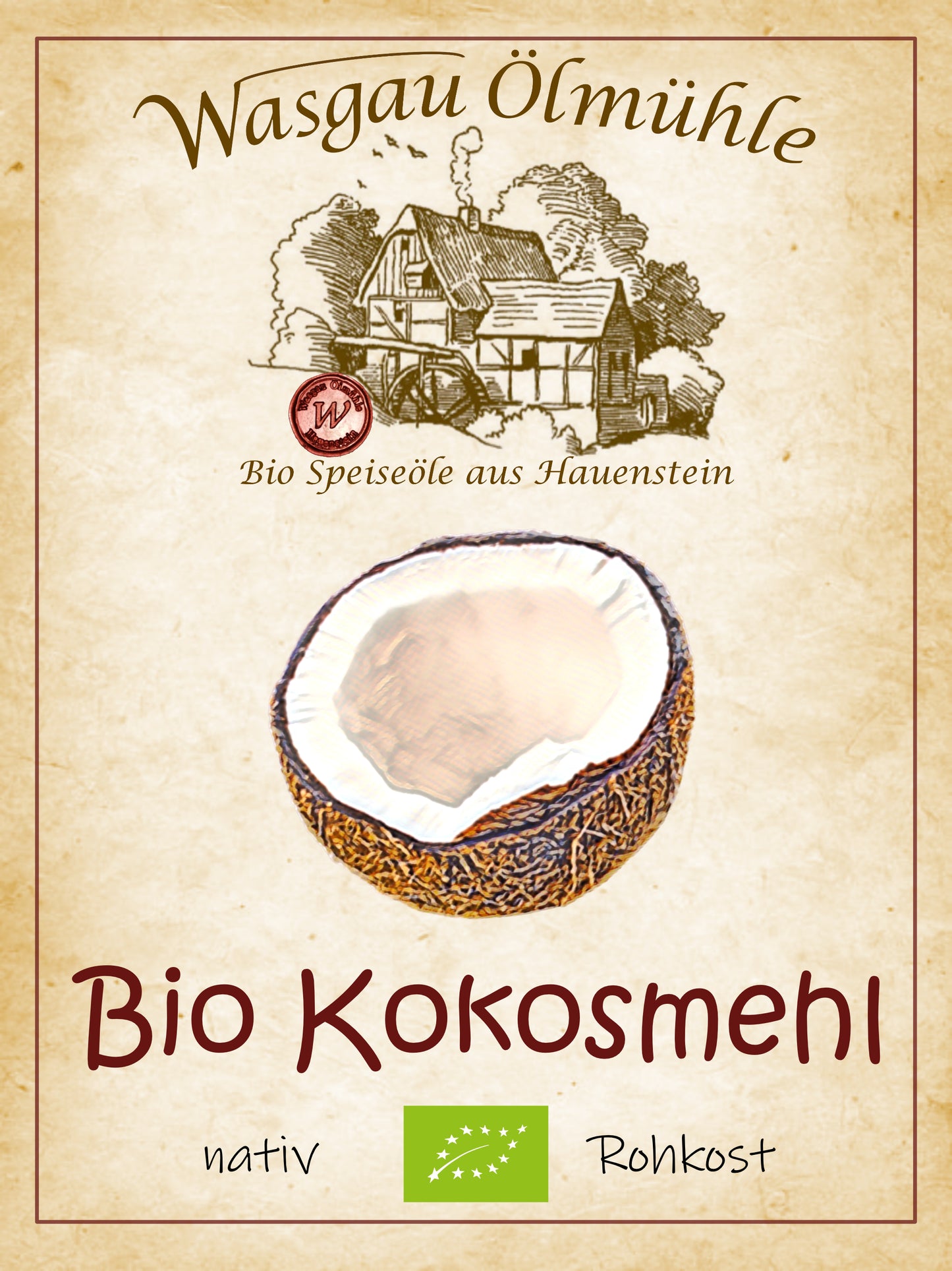 Bio Kokosmehl 400 g der Wasgau Ölmühle – teilentöltes Bio-Kokosmehl mit hohem Ballaststoffgehalt für Backen, Low-Carb-Rezepte, Müsli, Smoothies und Desserts.